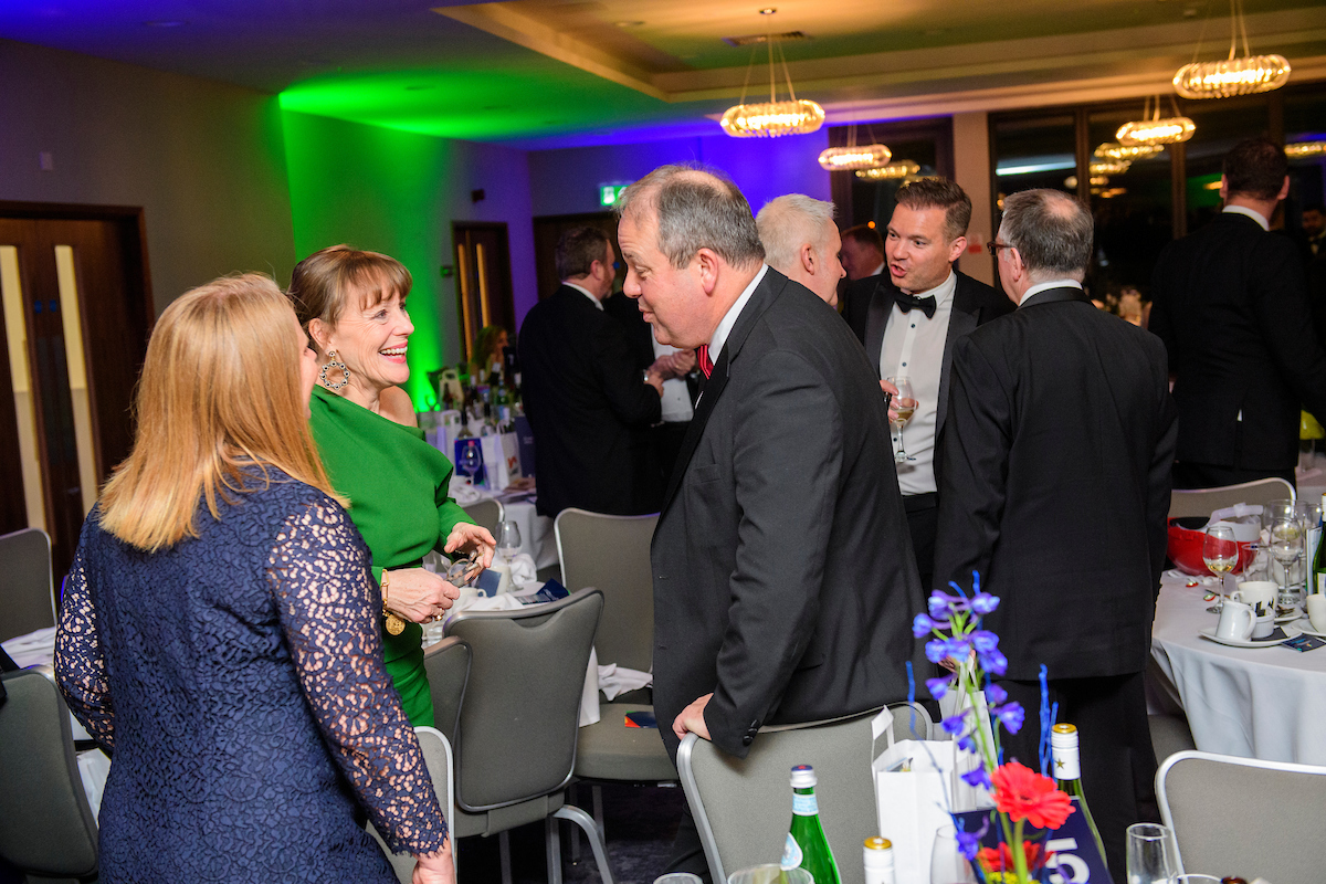 Group of people in eveningwear standing and talking at The Greater Lincolnshire Construction and Property Awards 2020