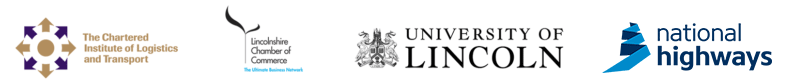 Logos of CILT, Lincolnshire Chamber of Commerce, University of Lincoln and National Highways