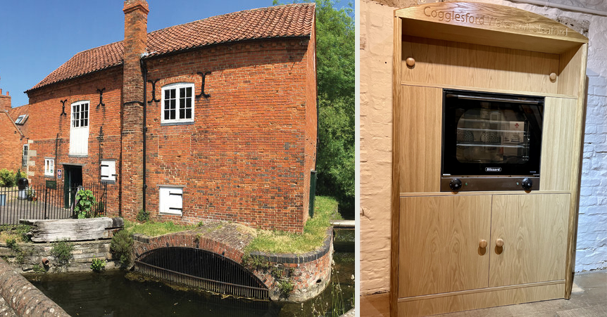 Exterior of Sleaford's Cogglesword Watermill and an oak oven unit produced by Lignarius