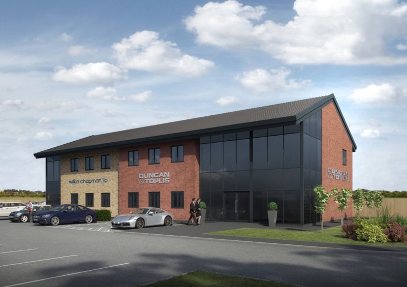 Mockup of the design of a new 10,000 square ft office which will house Duncan and Toplis and Wilkin Chapman.. Picture shows the design for the office, car park and greenery