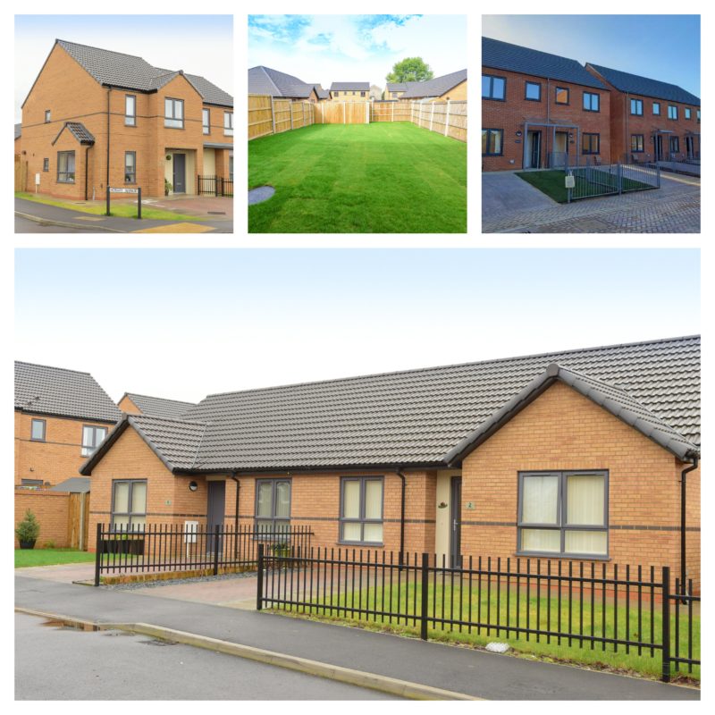 Collage of newly built houses by social housing developers Ongo