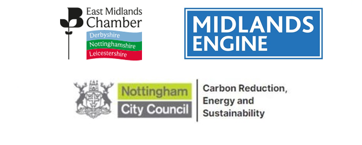 Logos for East Midlands Chamber, Midlands Engine, Nottingham City Council