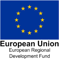 ERDF logo in blue and black with yellow EU stars on white background