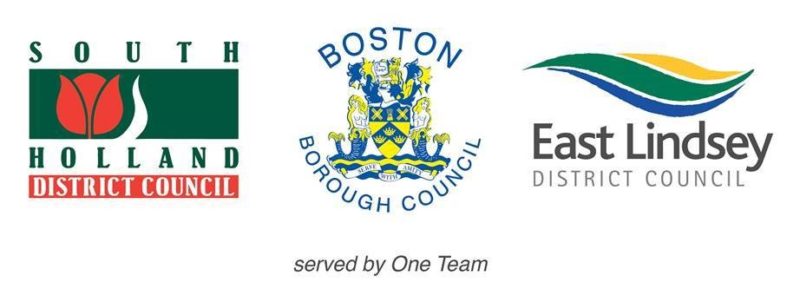 Three logos on white background - South Holland District Council, Boston Borough Council and East Lindsey District council