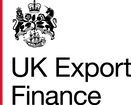 UK Export Finance logo in black and red on transparent background